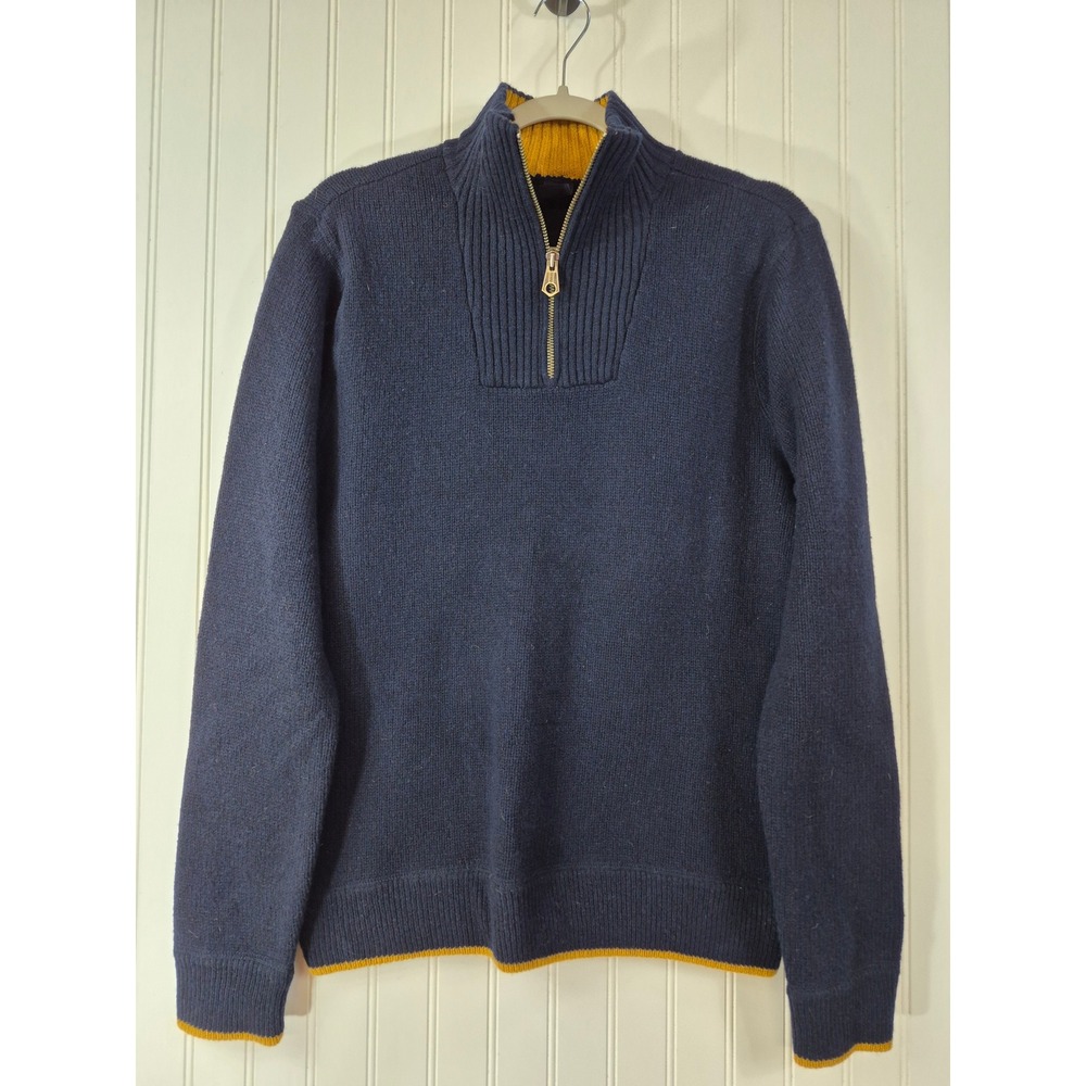 Vintage Gap Mens Navy 100% Lambswool Quarter Zip Sweater Yellow Trim Size M